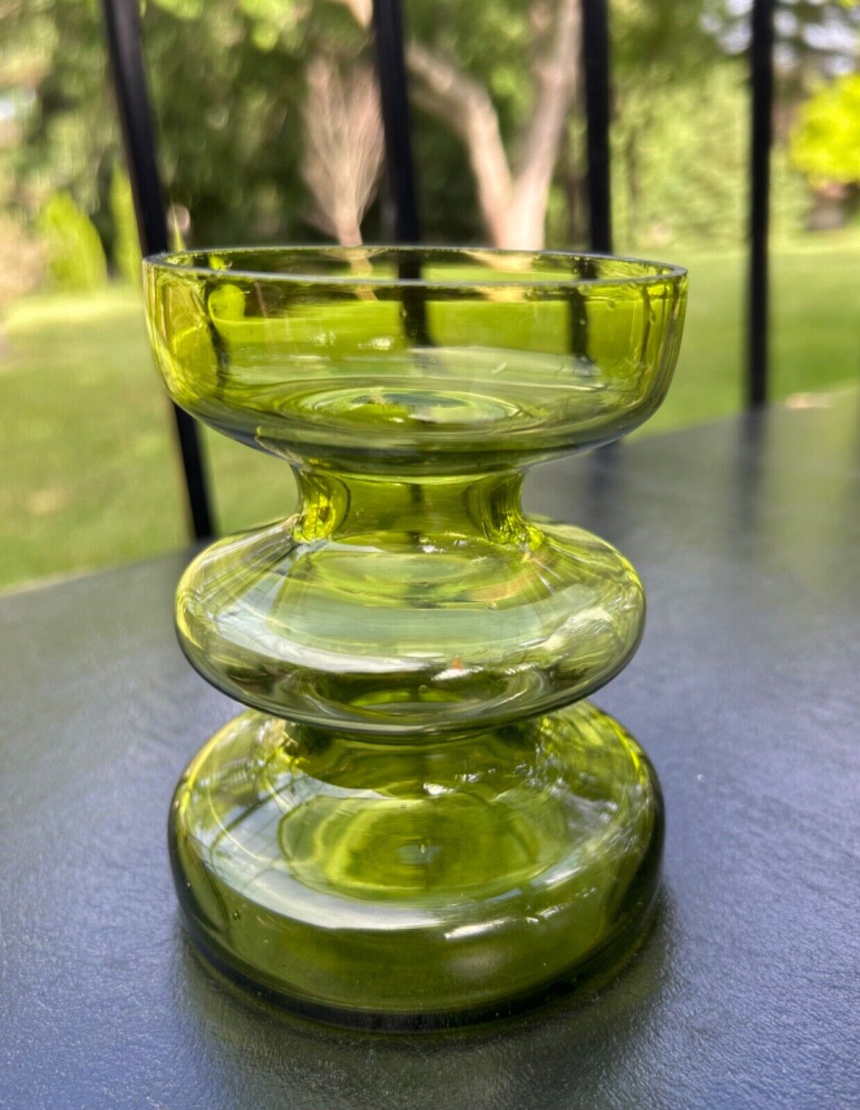 Vintage MCM Handblown Green Bubble Glass Candleholder Bulb Forcing Glass Vase