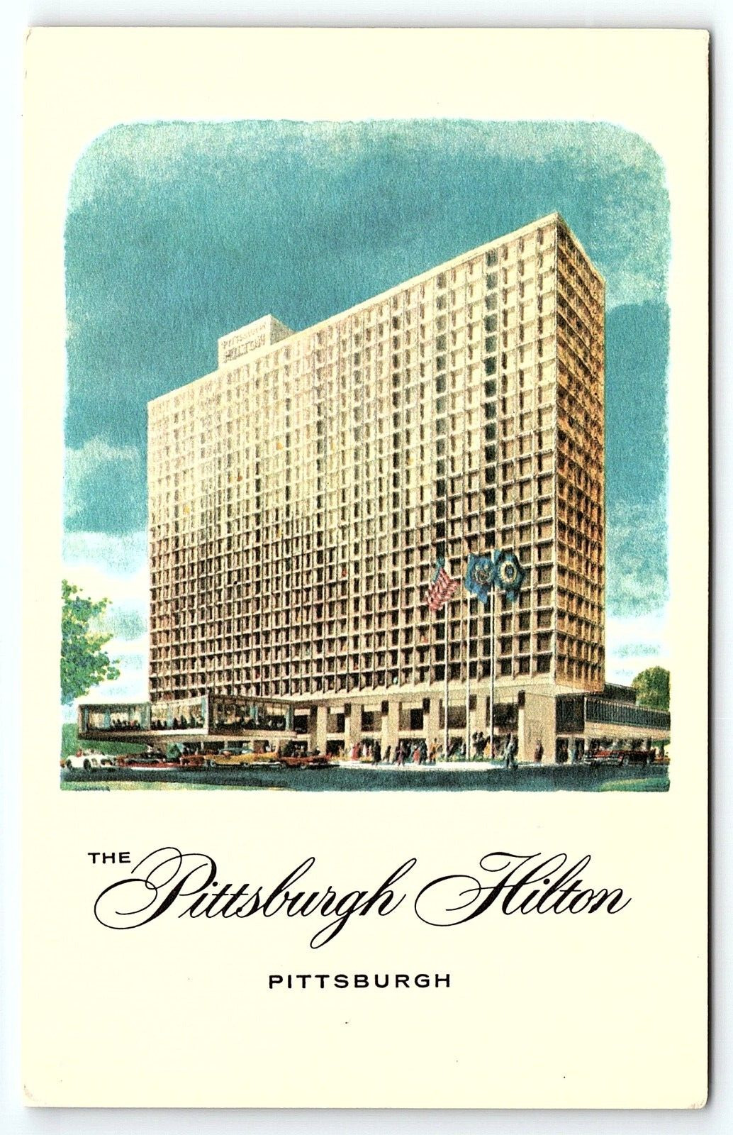 1950s PITTSBURGH PA THE PITTSBURGH HILTON HOTEL GOLDEN TRIANGLE POSTCARD P2139