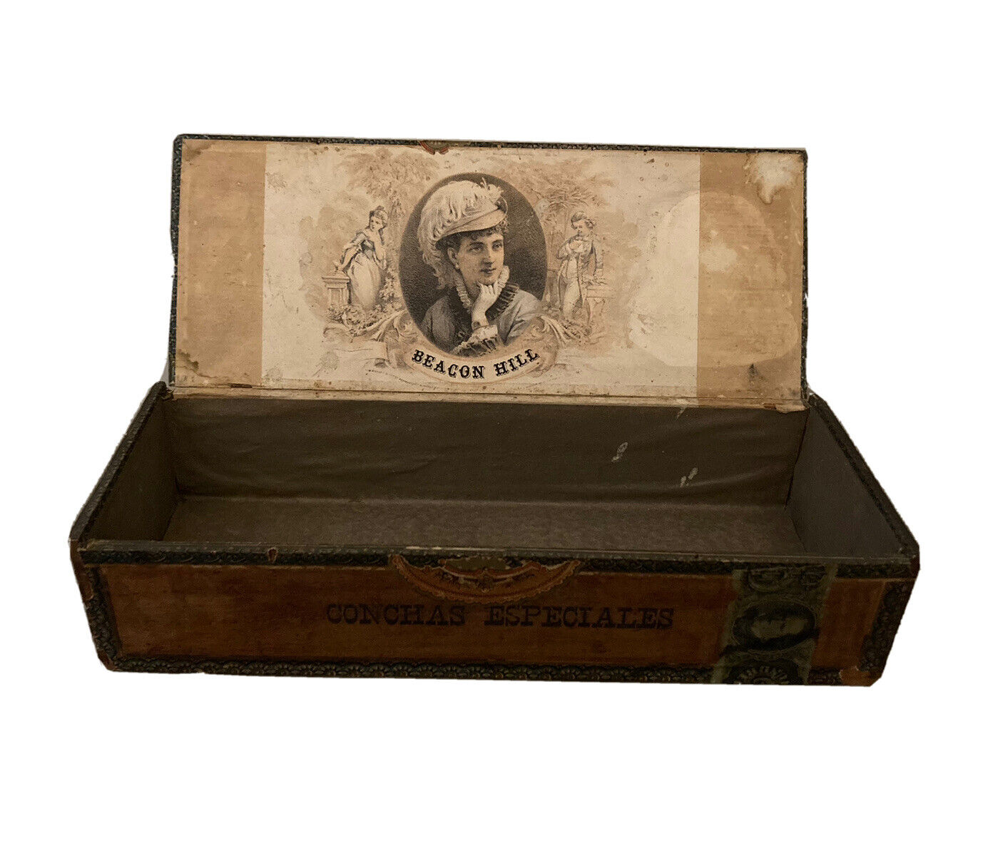 RARE - Antique BEACON HILL Cigar Box & Label - MASSACHUSETTS - Fashion 1878