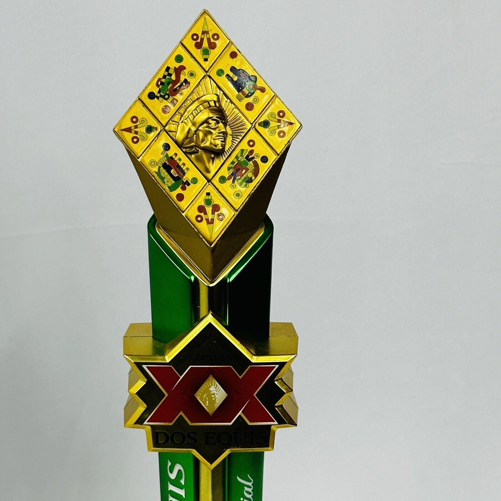 Dos Equis XX Lager Especial Cerveza Beer Tap Handle 15” With Aztec Topper