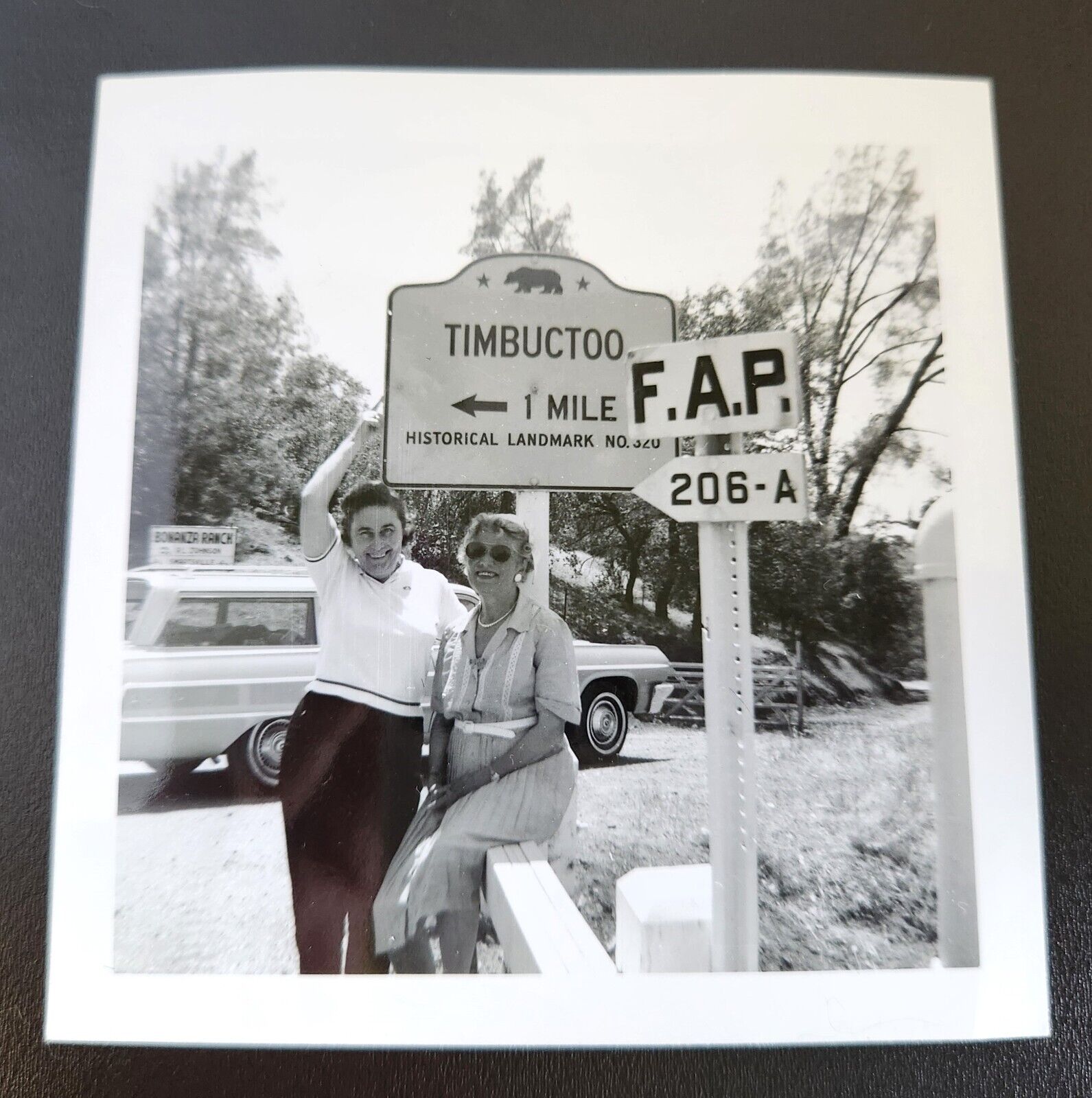 Vintage Bonanza Ranch TIMBUCTOO F.A.P. 206-A Road Sign Photo Ladies Posing 1960s