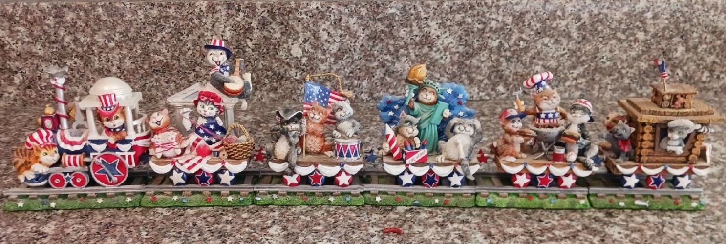 Rare Danbury Mint The Stars and Stripes 4th of July Cat Express Train  6 Piece