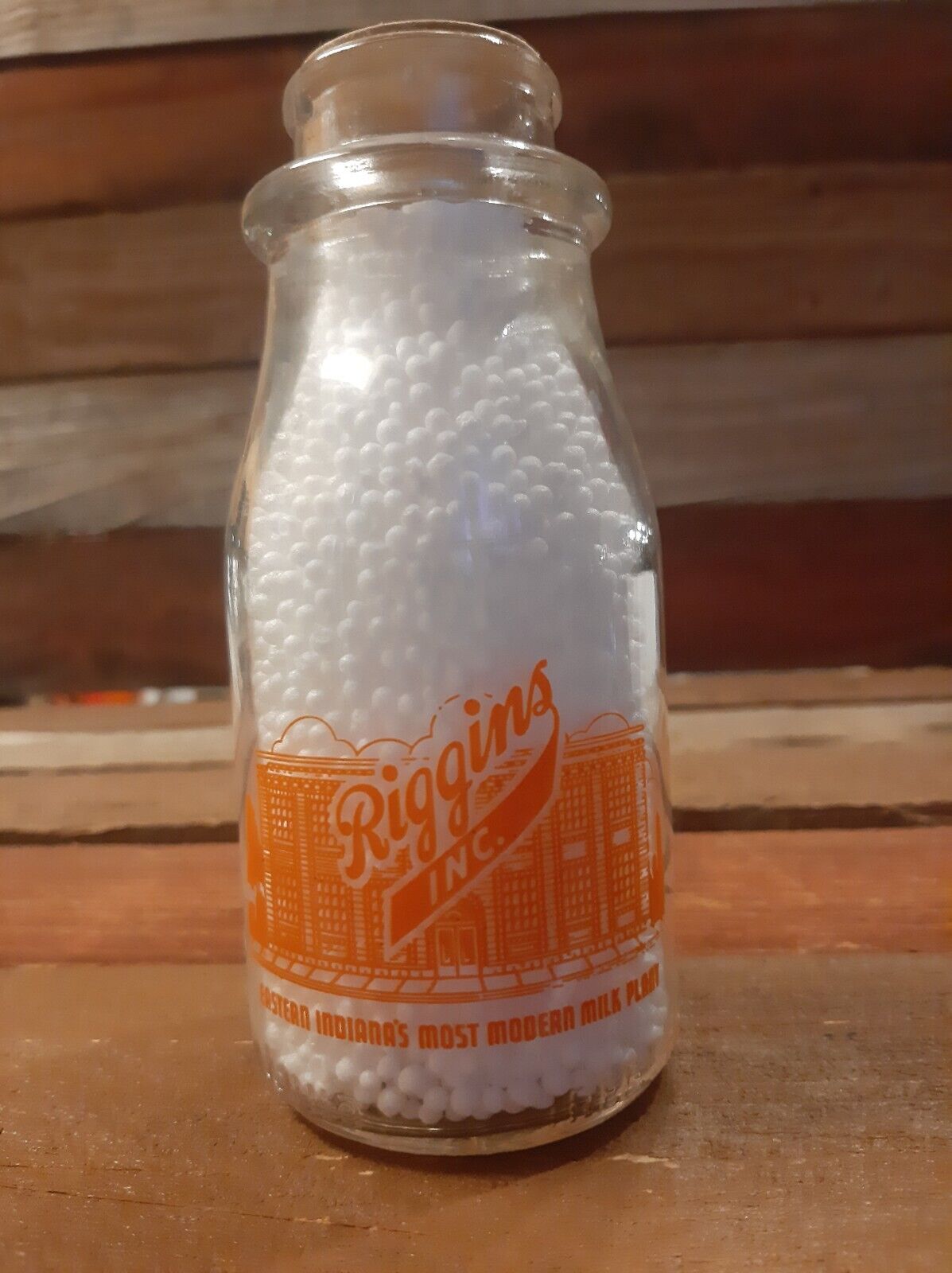 Riggins Inc. Dairy Milk Cream Bottle Half Pint Factory Plant Scene Indiana