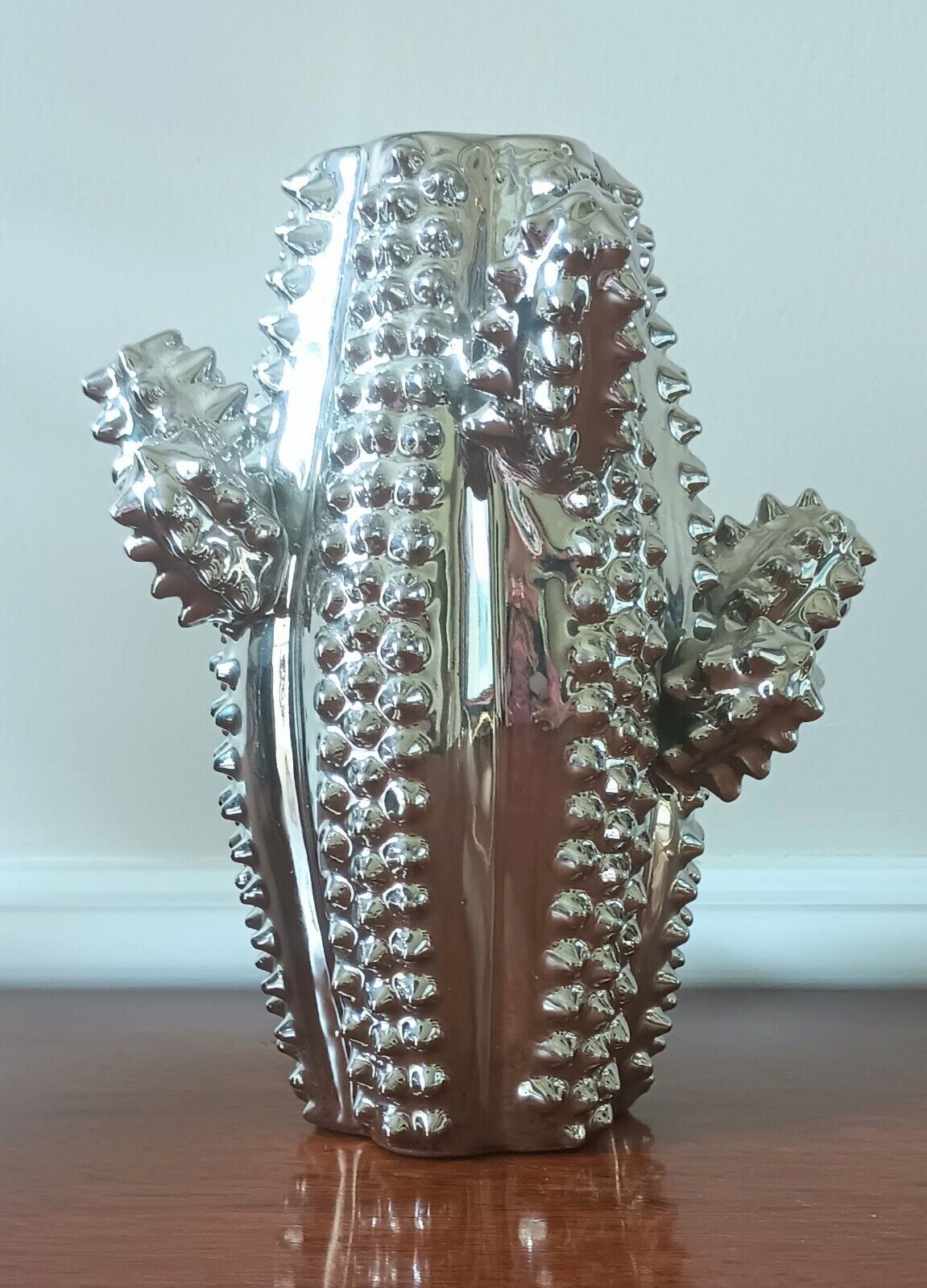 Cactus Vase Ceramic Metallic Chrome Decor Vase 8” Tall