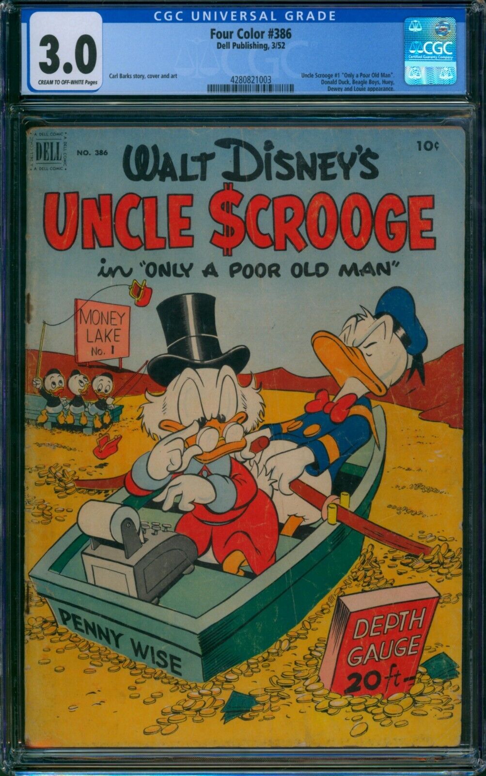 Four Color #386 ⭐ CGC 3.0 ⭐ Carl Barks Uncle Scrooge Golden Age Disney Dell 1952