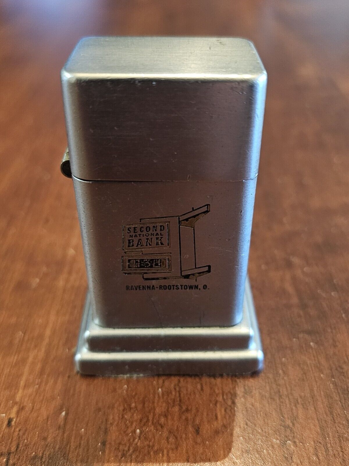 Vintage Zippo Table Lighter Barcroft Second National Bank Ohio Advertizing