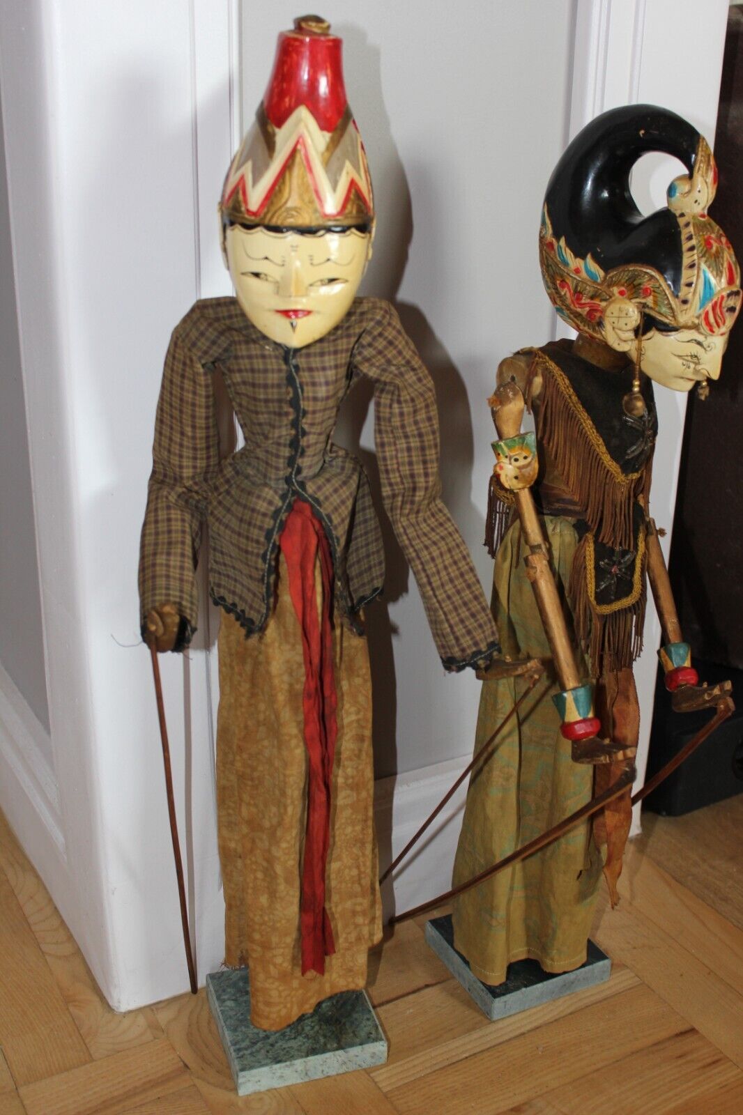 Two Authentic Puppets Indonesia, Collectible Java Folk Art Wayang Golek