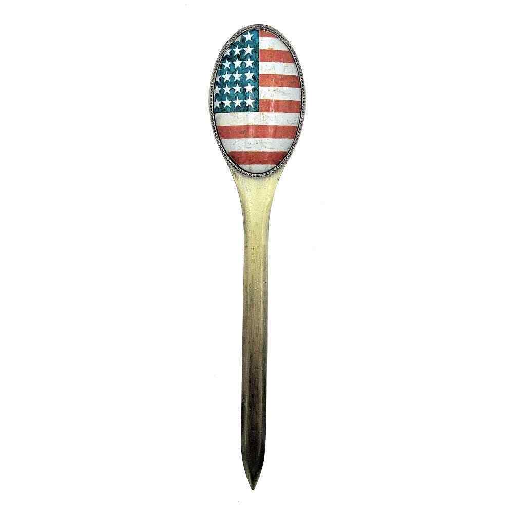 American Flag Letter Opener, Patriotic, USA, Brass & Glass, Gift Boxed, 7.25\