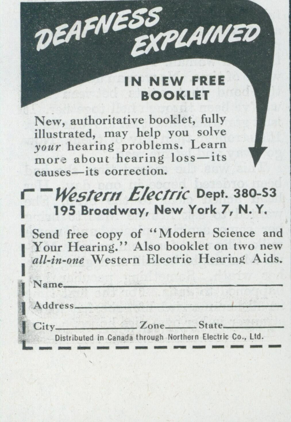 1948 Western Electric Modern Science Hearing Loss Deafness Vintage Print Ad SP14