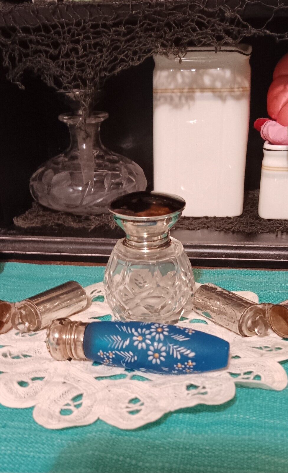 Darling Antique Glass Sterling Silver Hallmarks Faux Tortoise Perfume Bottle