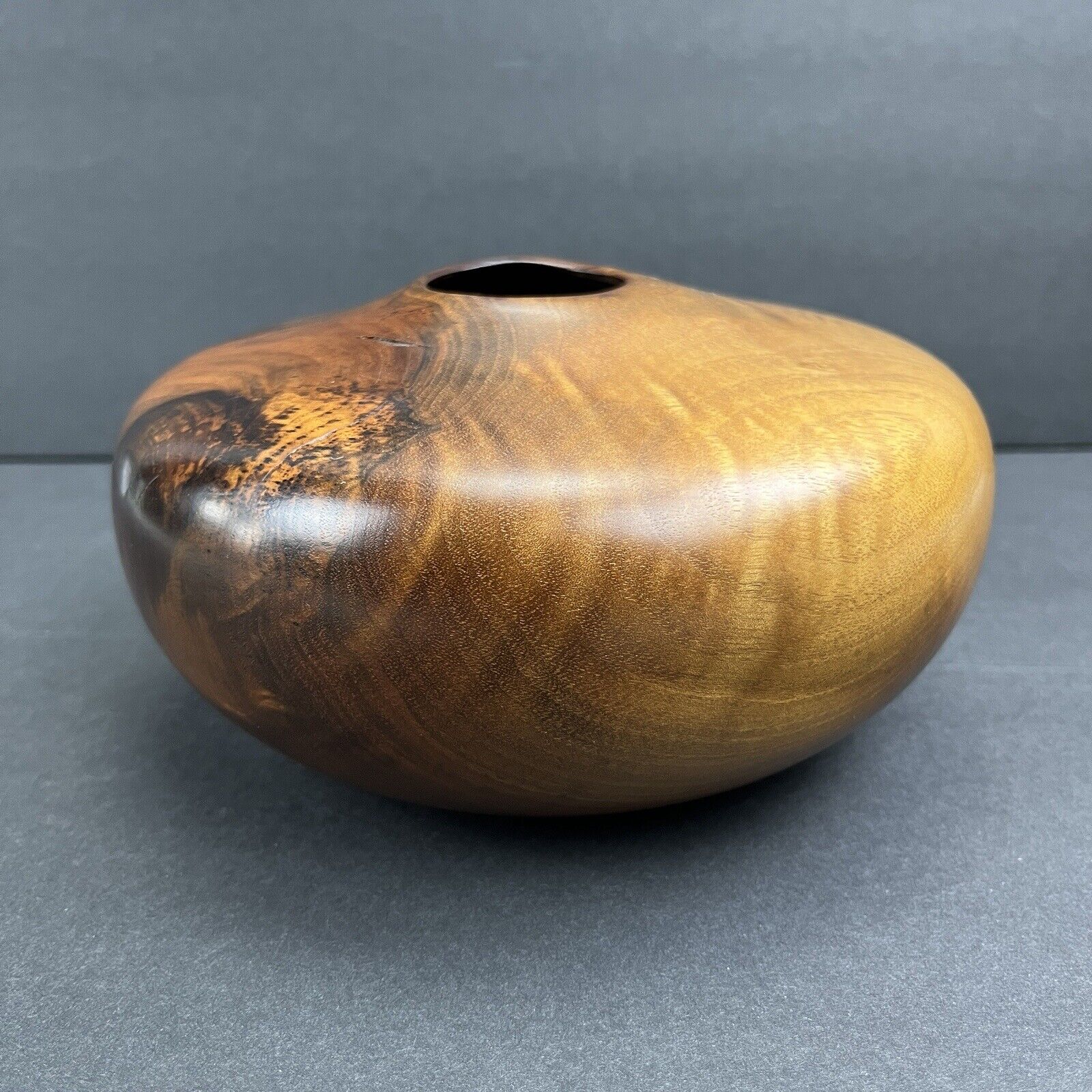 Wood Vase Hand Turned 3.5” Tall 6” Wide Zen Nature