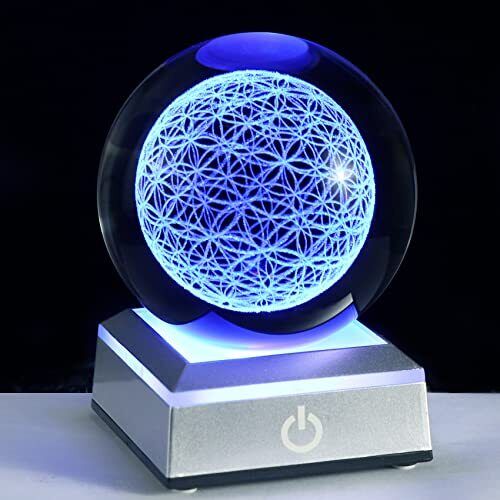 3D Flower of Life Crystal Ball with LED Colorful Lighting Touch Base