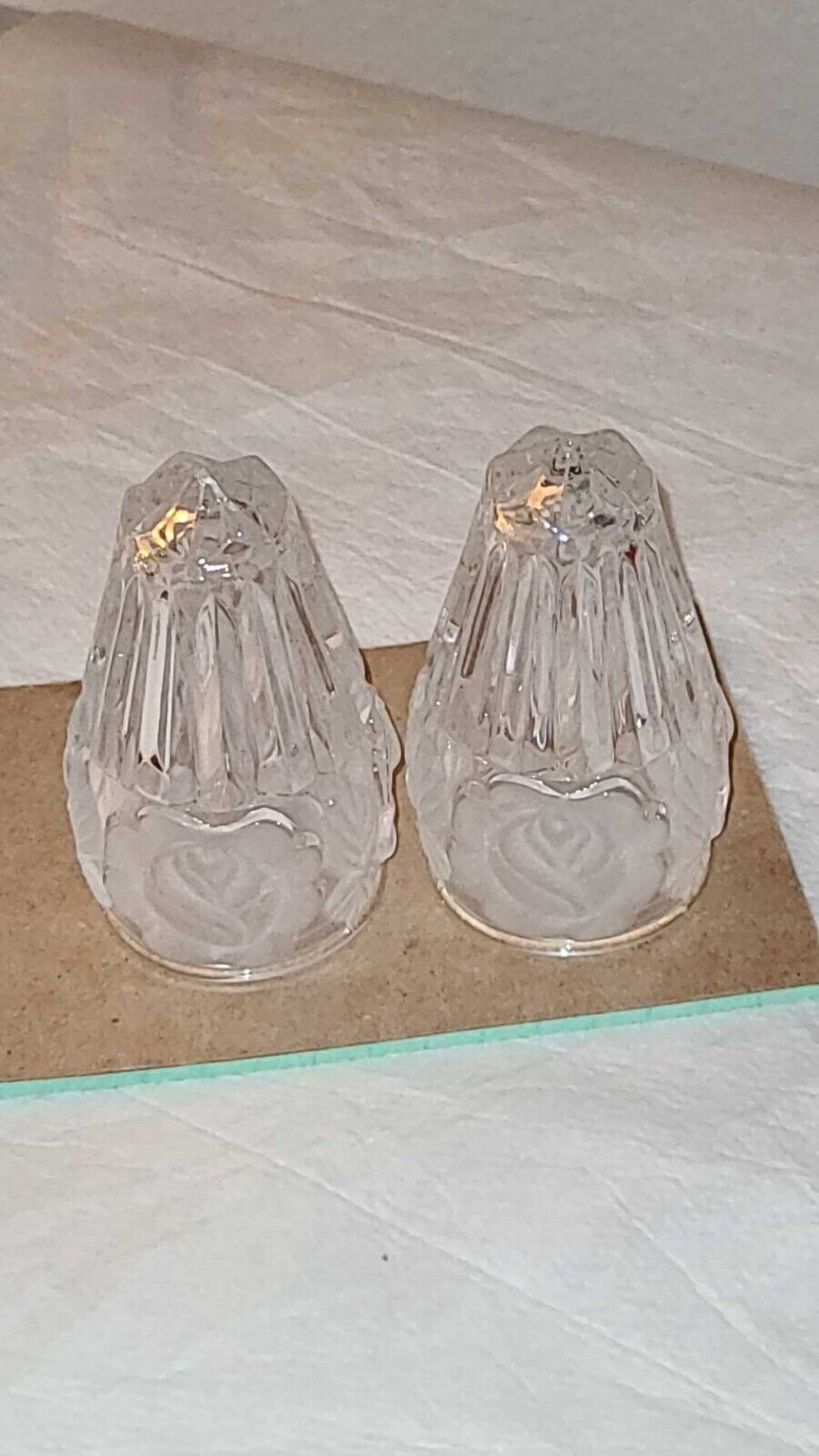 Vintage Salt & Pepper shakers with frosted glass rose design