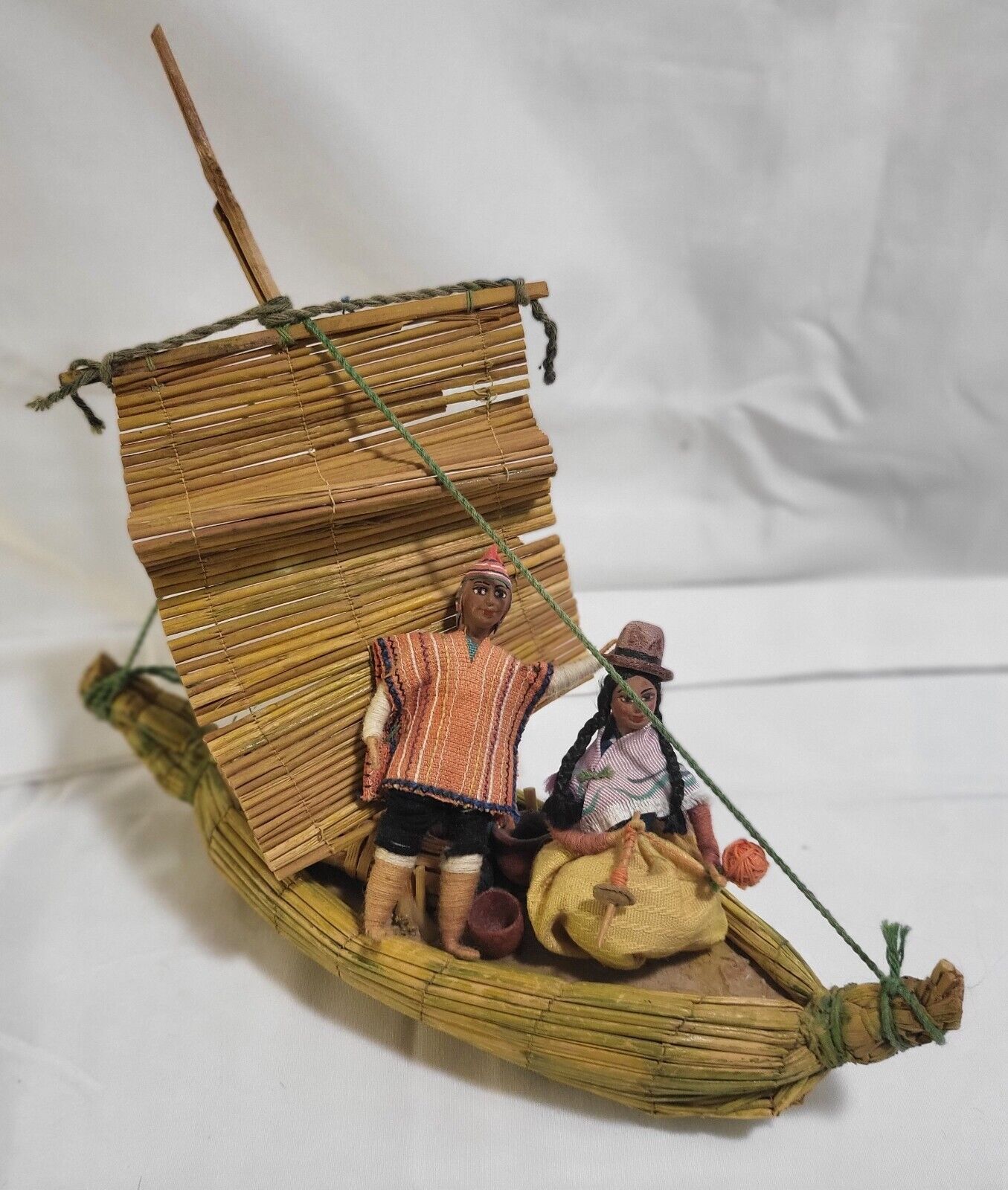 Vintage South American Hand-Crafted Reed Wicker Boat People Bolivian