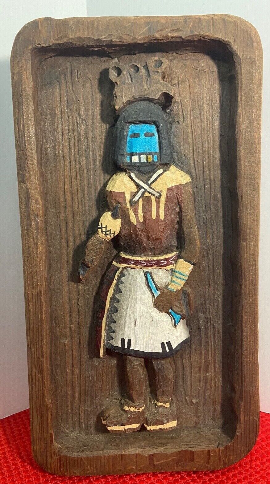 Beautifully Painted Wooden Vtg Hand Carved Kachina Doll Rustic Wall Hanging