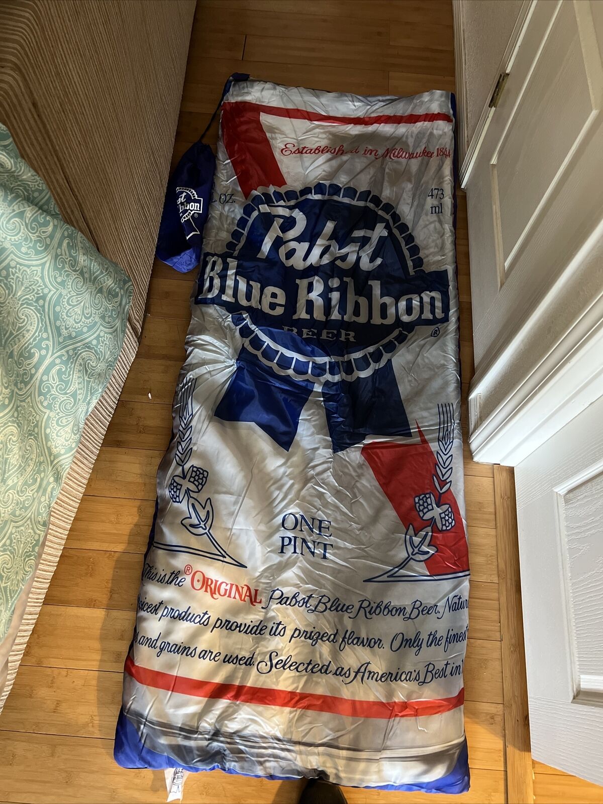 Pabst Blue Ribbon Reversible Sleeping Bag With Carrying Bag