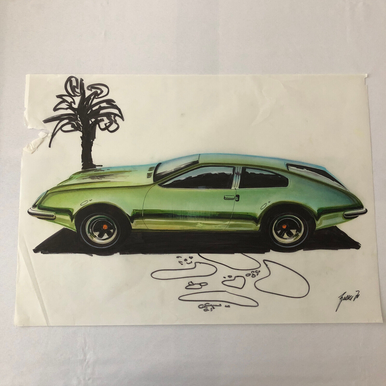 Styling Concept Car Illustration Art Drawing Sketch Vintage Original 1970 ?