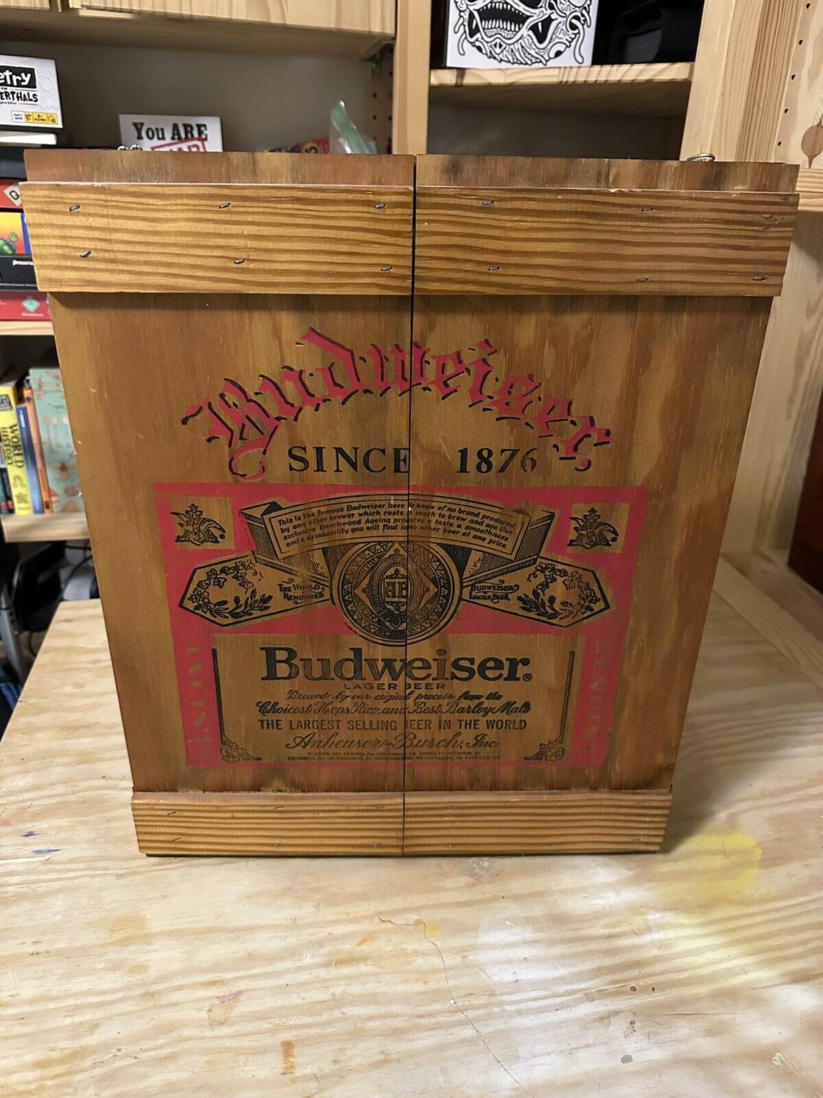 Budweiser Beer Wood Wooden Storage Crate Box Anheuser Busch Cassette VINTAGE