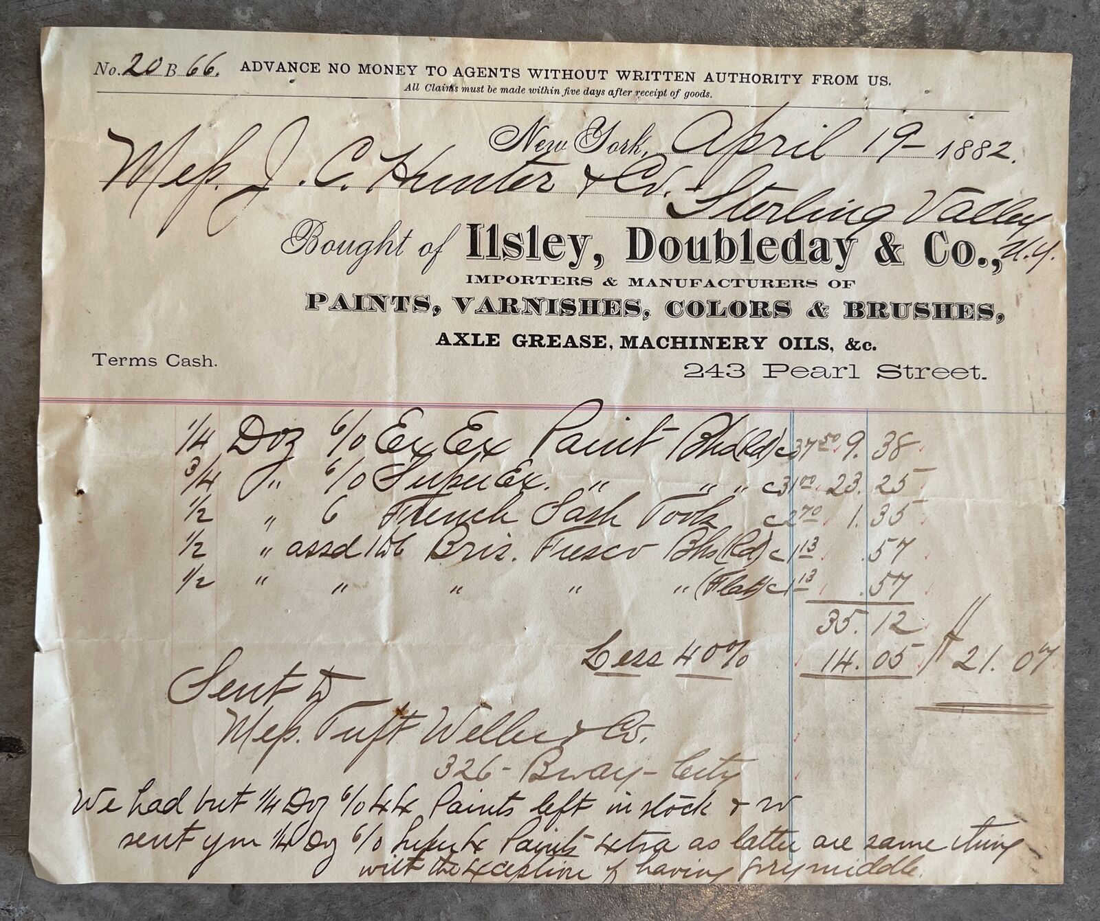 1882 New York Ilsley Doubleday & Company Billhead Paints Varnish Axle Grease +