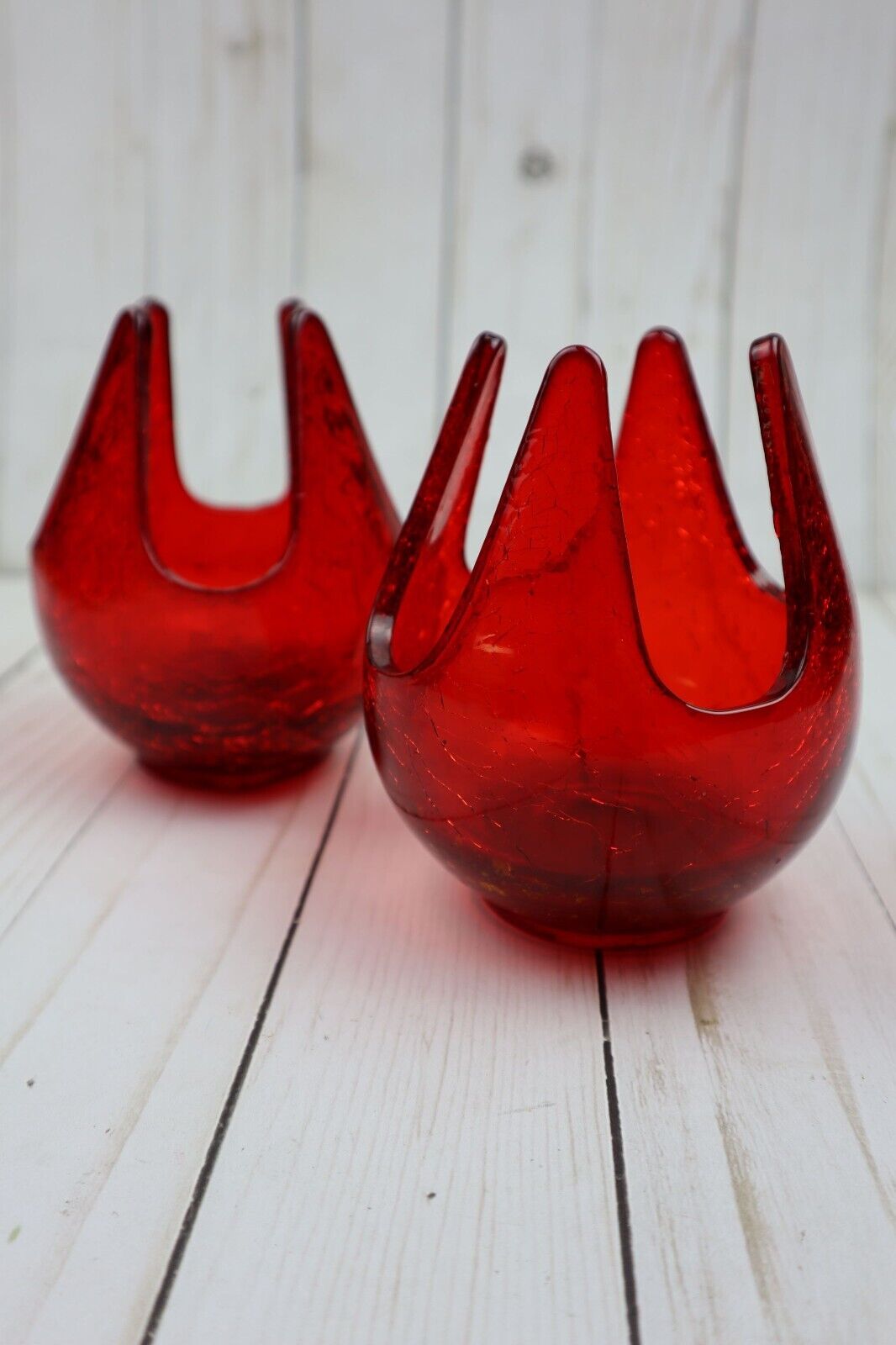Pair of 2 Vintage Viking Glass Red Patio Lights Candle Holders | Retro | Home De