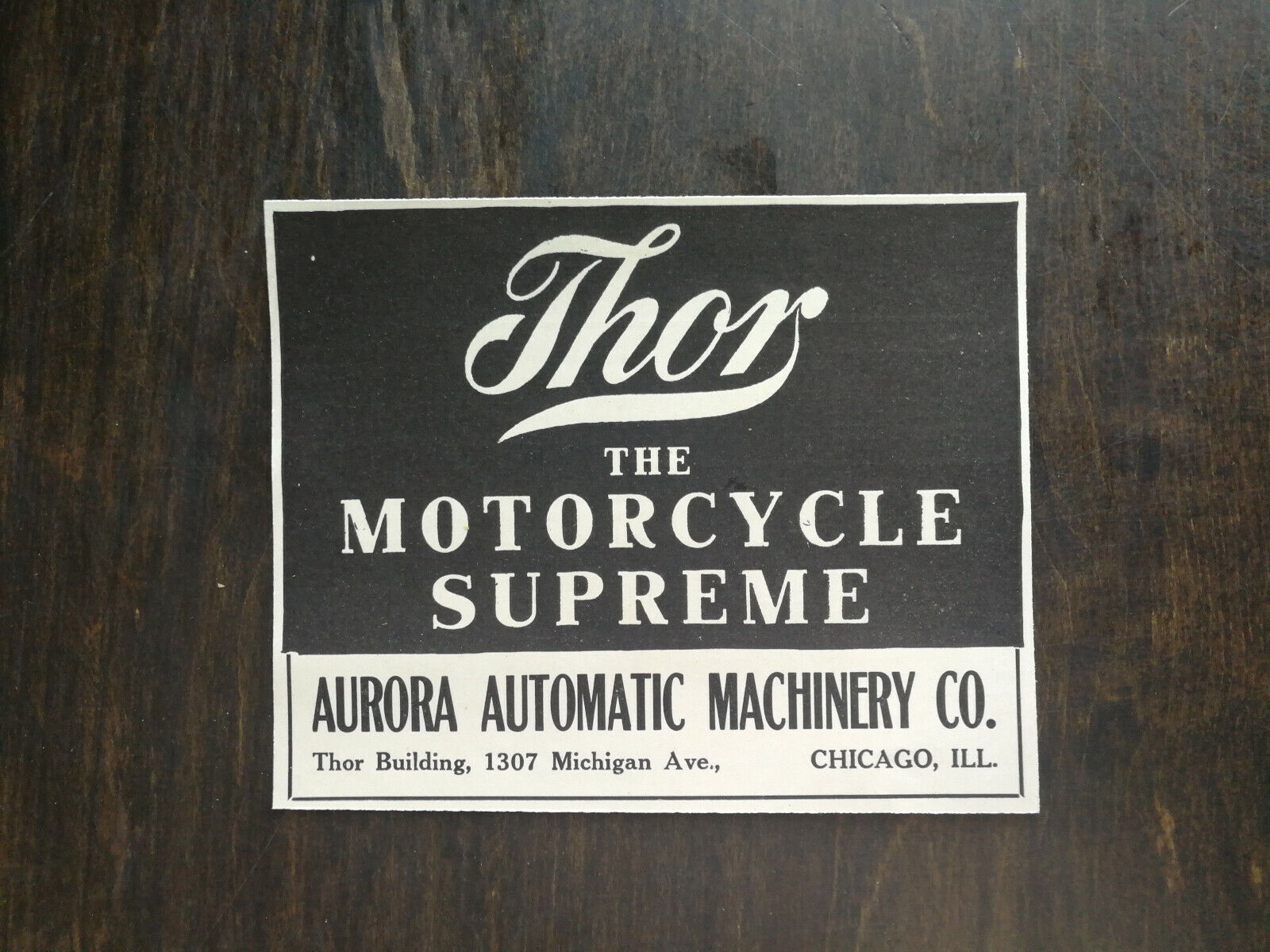 Vintage 1910 Thor Motorcycle Aurora Automatic Machinery Company Original Ad 1221