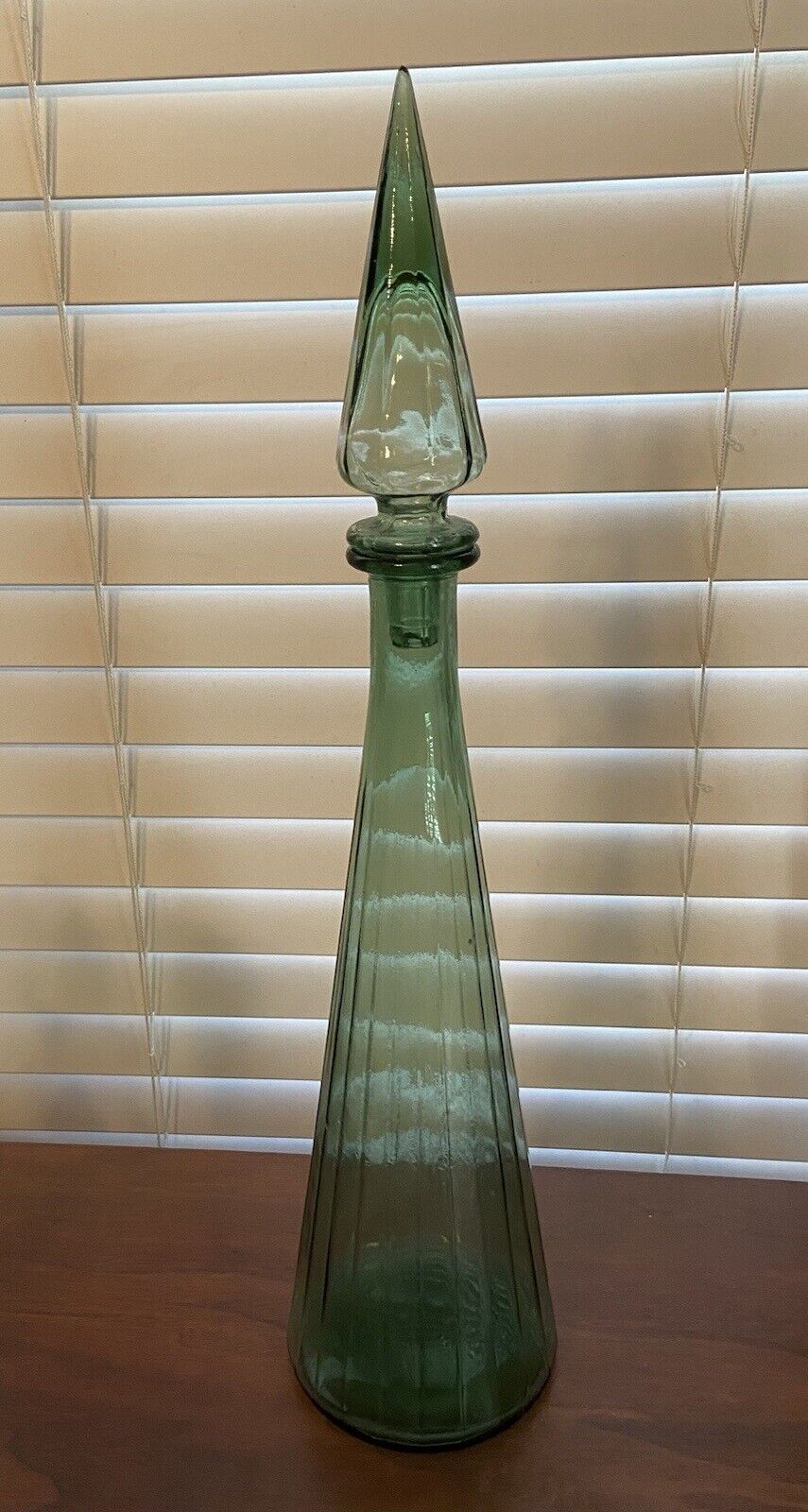 MCM Vintage Spruce Green Emboli Ribbed Decanter Or Decor Piece