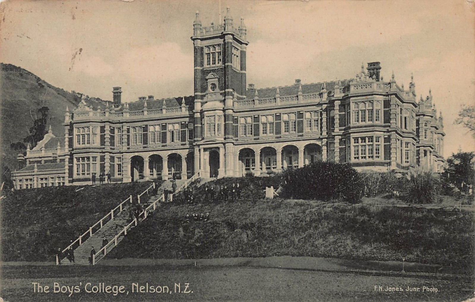 The Boy's College, Nelson, New Zealand, Early Postcard, Used in 1908