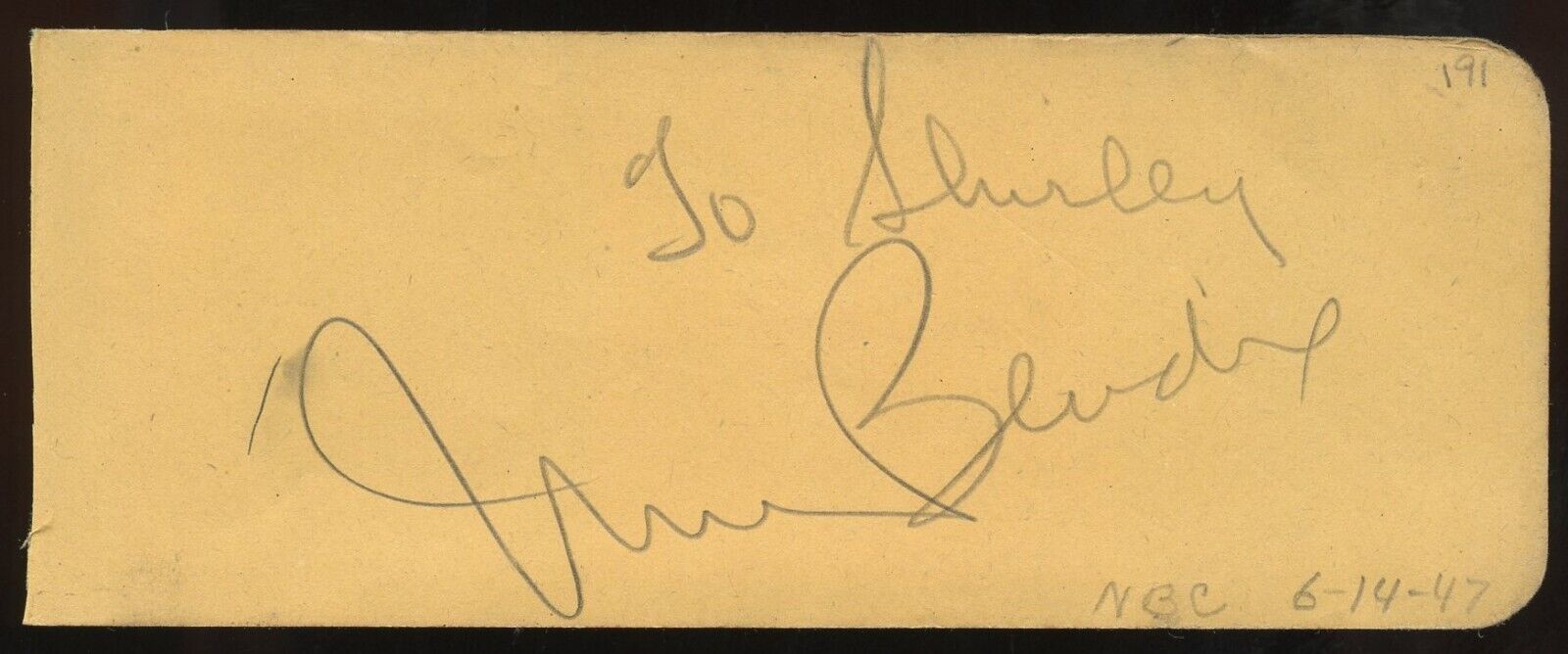William Bendix d1964 signed 2x5 cut autograph on 6-14-47 at NBC Studios LA