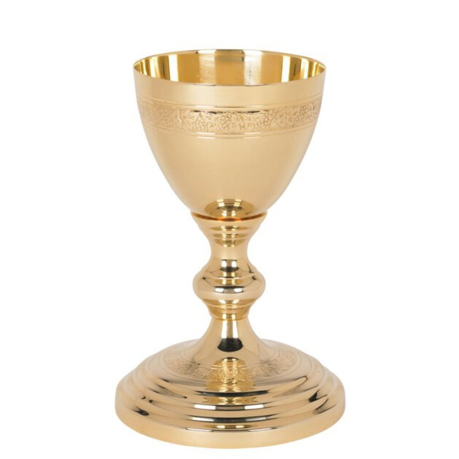 Orthodox 24 kt Gold Plate Brass Acid Etched Grapes Chalice Paten Set 7.5 In