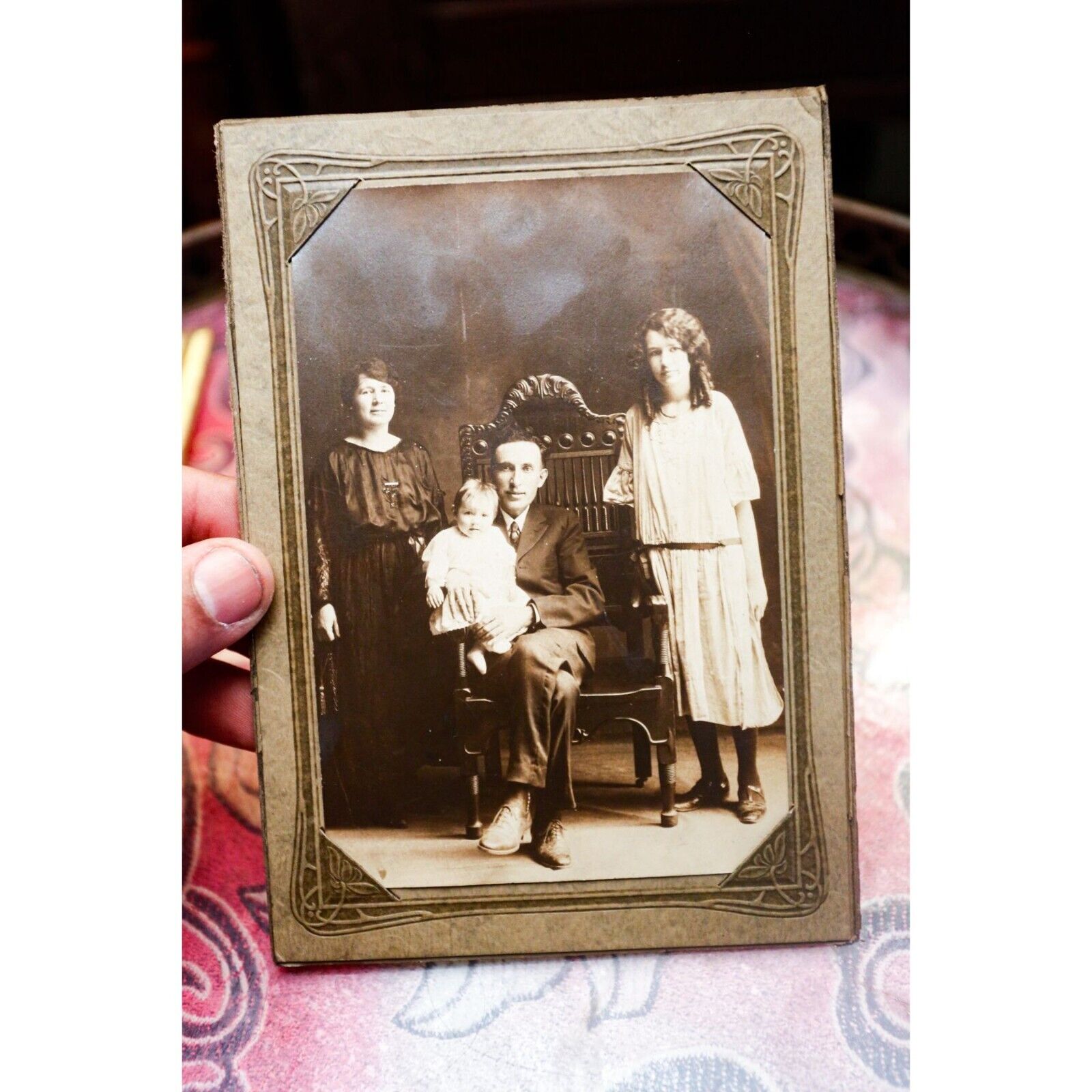 Fancy Chair Working Class Family Rustic 1920s Awesome Hair Antique Family Photo