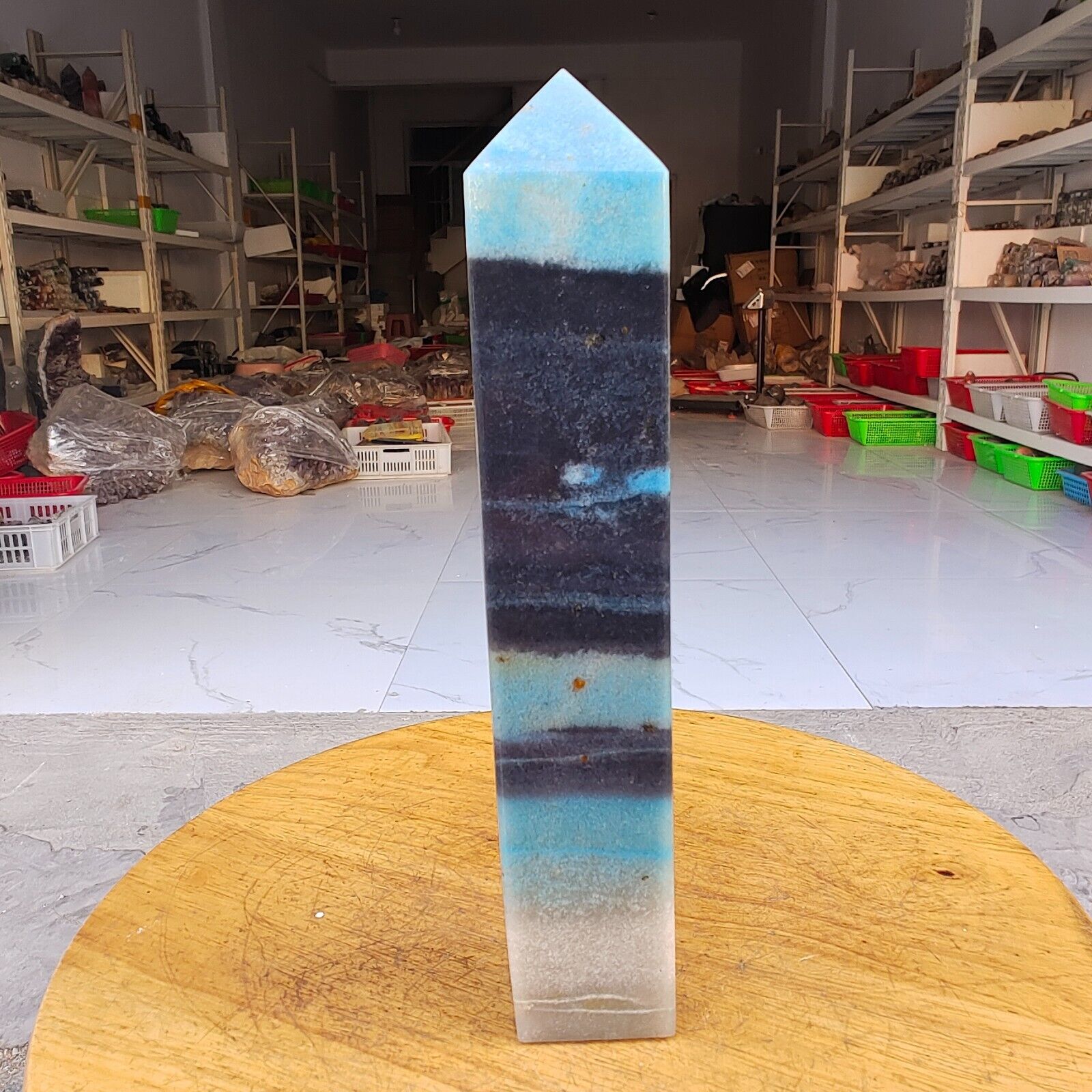 665g Trolleite Crystal Tower Point Obelisk Natural Rare Blue Quartz Healing Z756