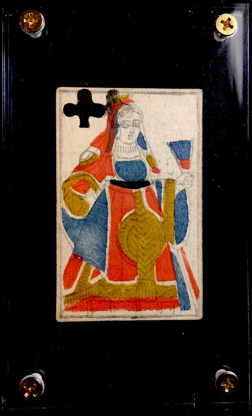 Woodblock Painted French Historic Antique Playing Cards Woodcut Authentic Single