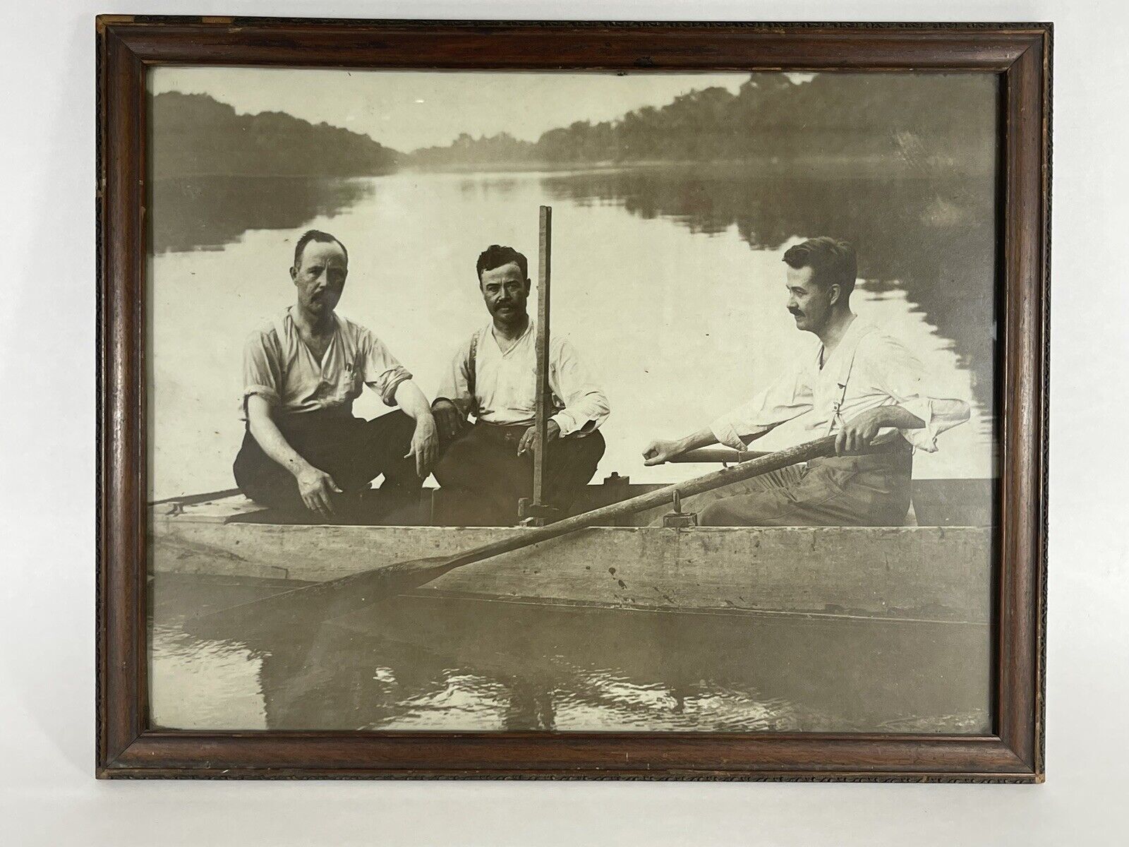 Antique Victorian Photo Men Fishing In Wooden Boat Photograph
