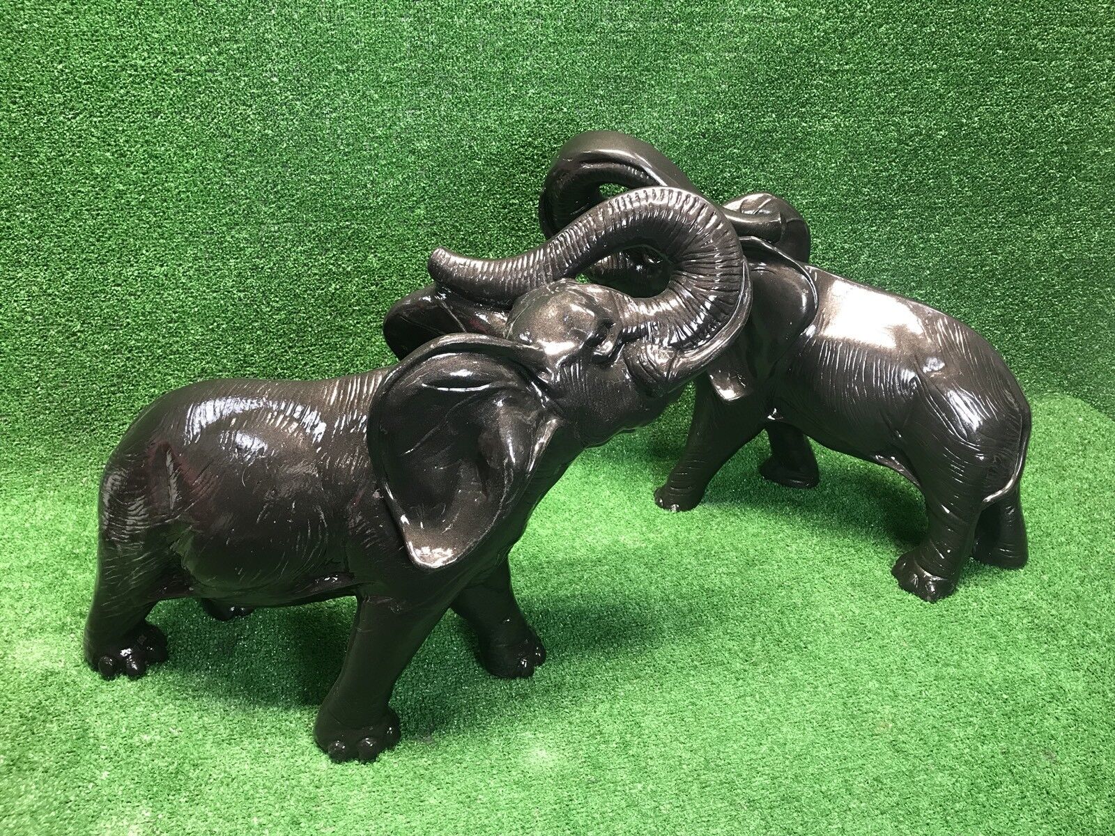 Set Of 2 Large Ceramic Elephants Decorations Figures Fast 