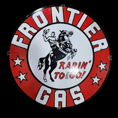 FRONTIER GAS PORCELAIN ENAMEL SIGN 30 INCHES DOUBLE SIDED