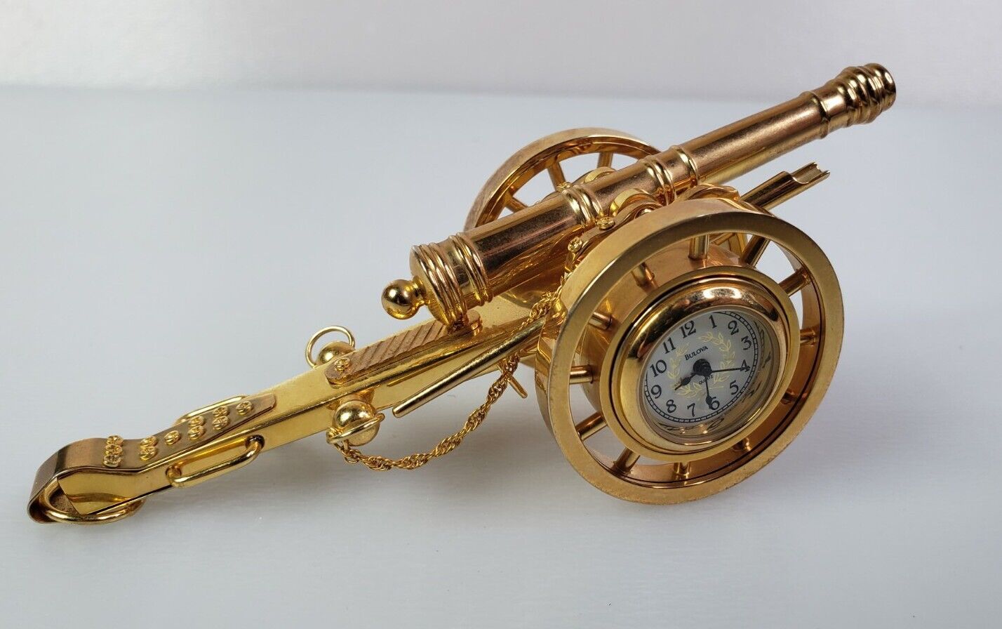 RARE Bulova Miniature Clock Civil War Cannon B0416 NEEDS NEW BATTERY LOOK READ 