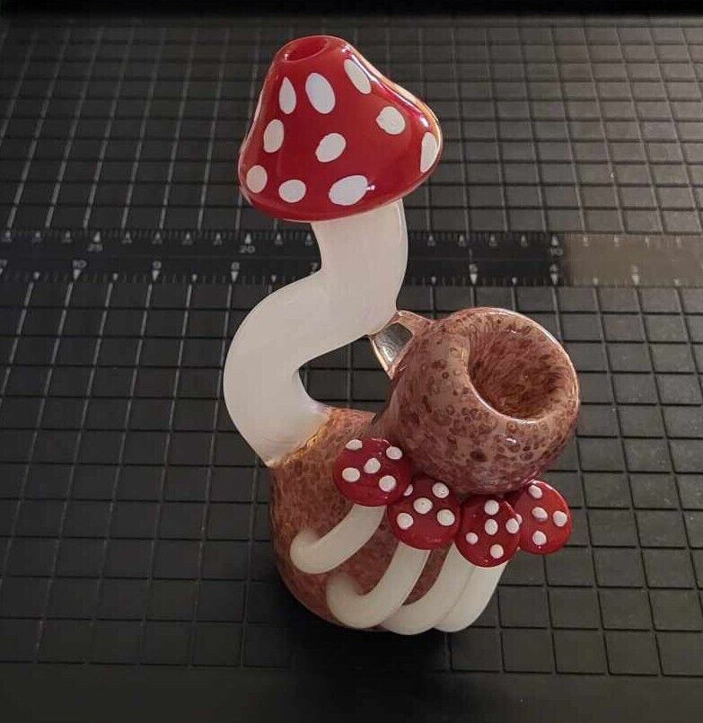 Unique Fumed Glass Fairy Mushroom Shaped Sherlock Bubbler - Made in the USA