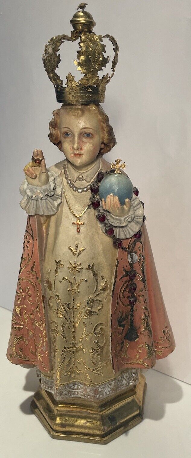 Holy Infant Of Prague Statue Chalkware Jesus Catholic Made In Spain 100+ Yrs Old