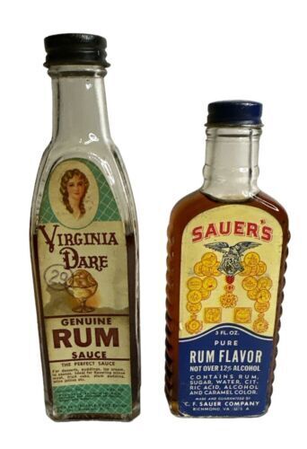Antique Vtg Virginia Dare & Sauer’s Extract Genuine Rum Sauce Glass Bottle’s