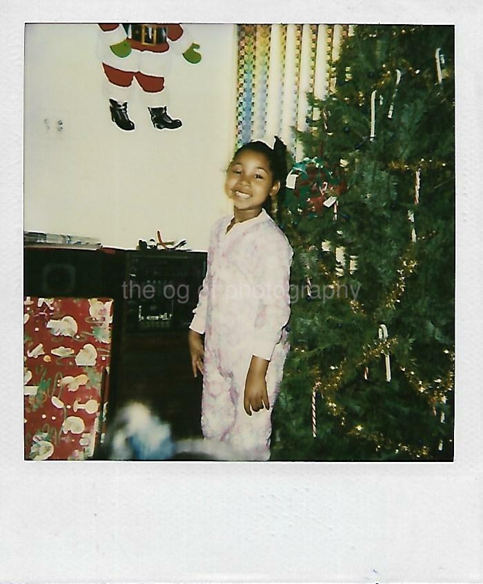 CHRISTMAS GIRL Vintage POLAROID Found Photograph TREE Original COLOR 111 7 A