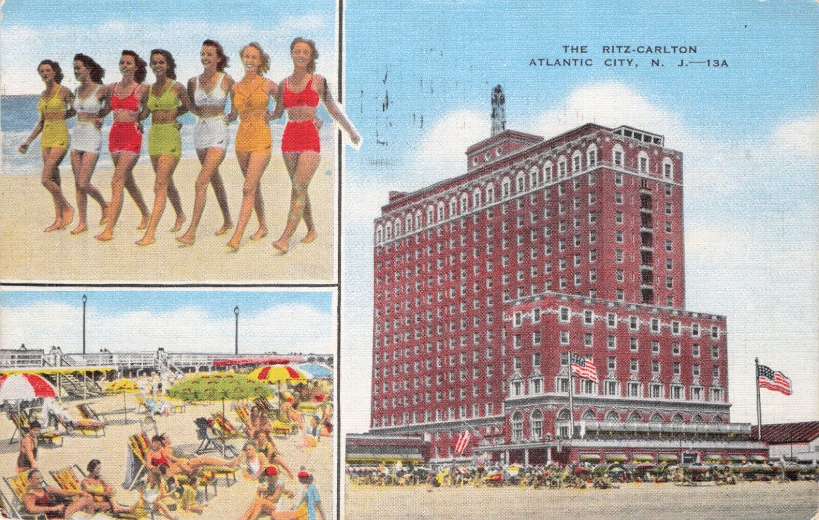 Atlantic City  NJ Ritz Carlton Hotel Ladies in Bikinis Vintage Postcard 1950