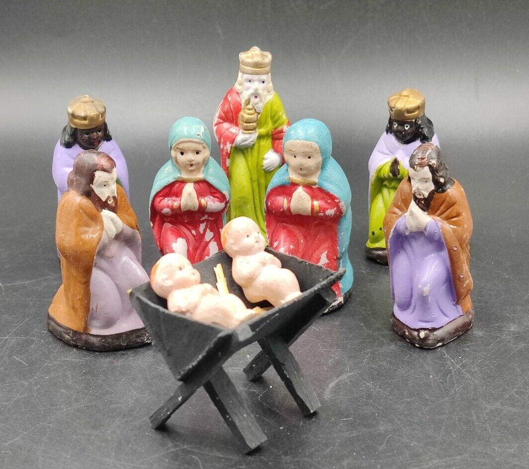 Vintage Christmas Mini Nativity Figures Made in Japan Extra Doubles Paper Mache?