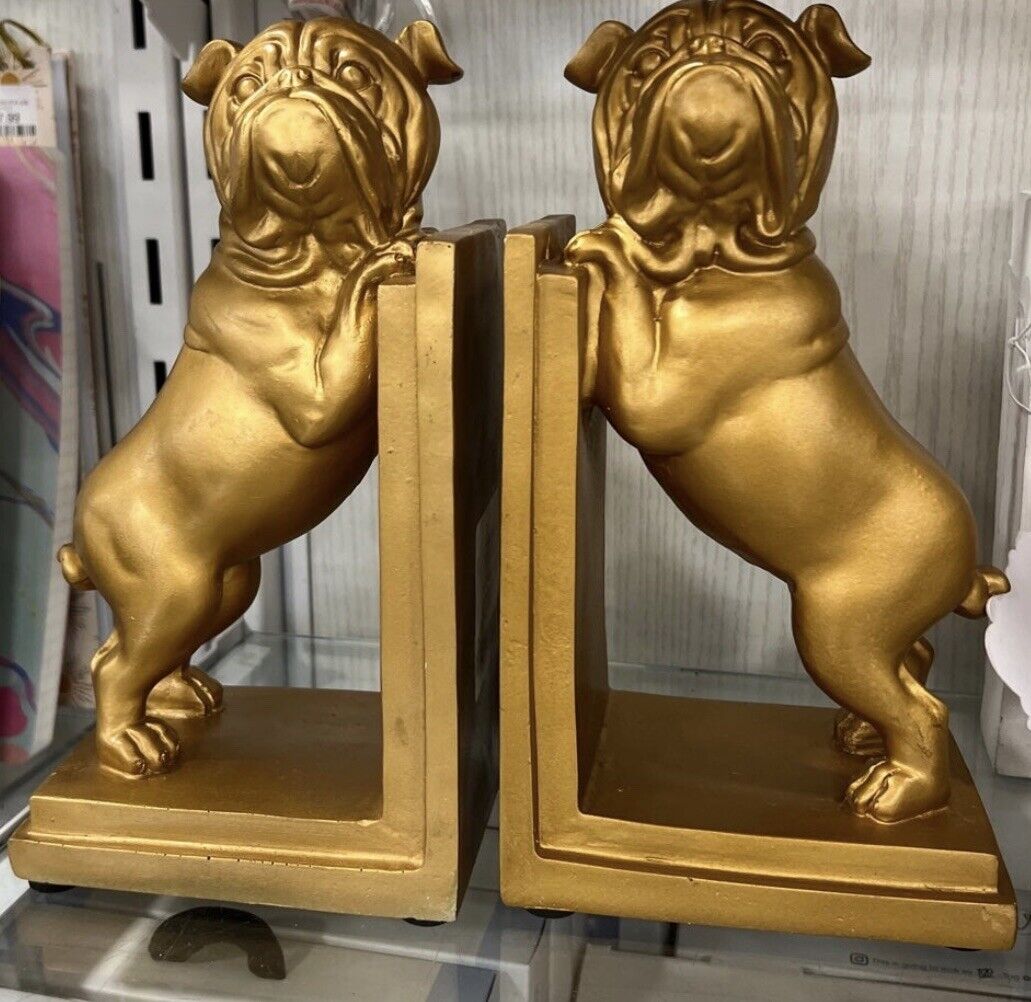 PAIR OF ENGLISH BULLDOG Antique Gold Color BOOKENDS - NEW