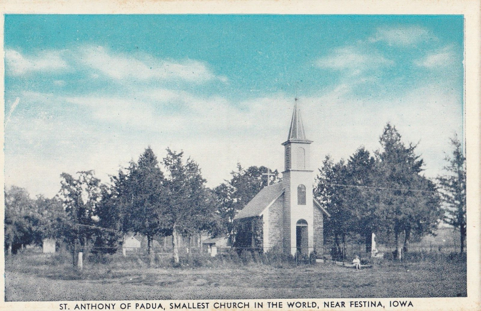 Vintage Postcard Color Smallest Church in the World Festina, Iowa Unposted