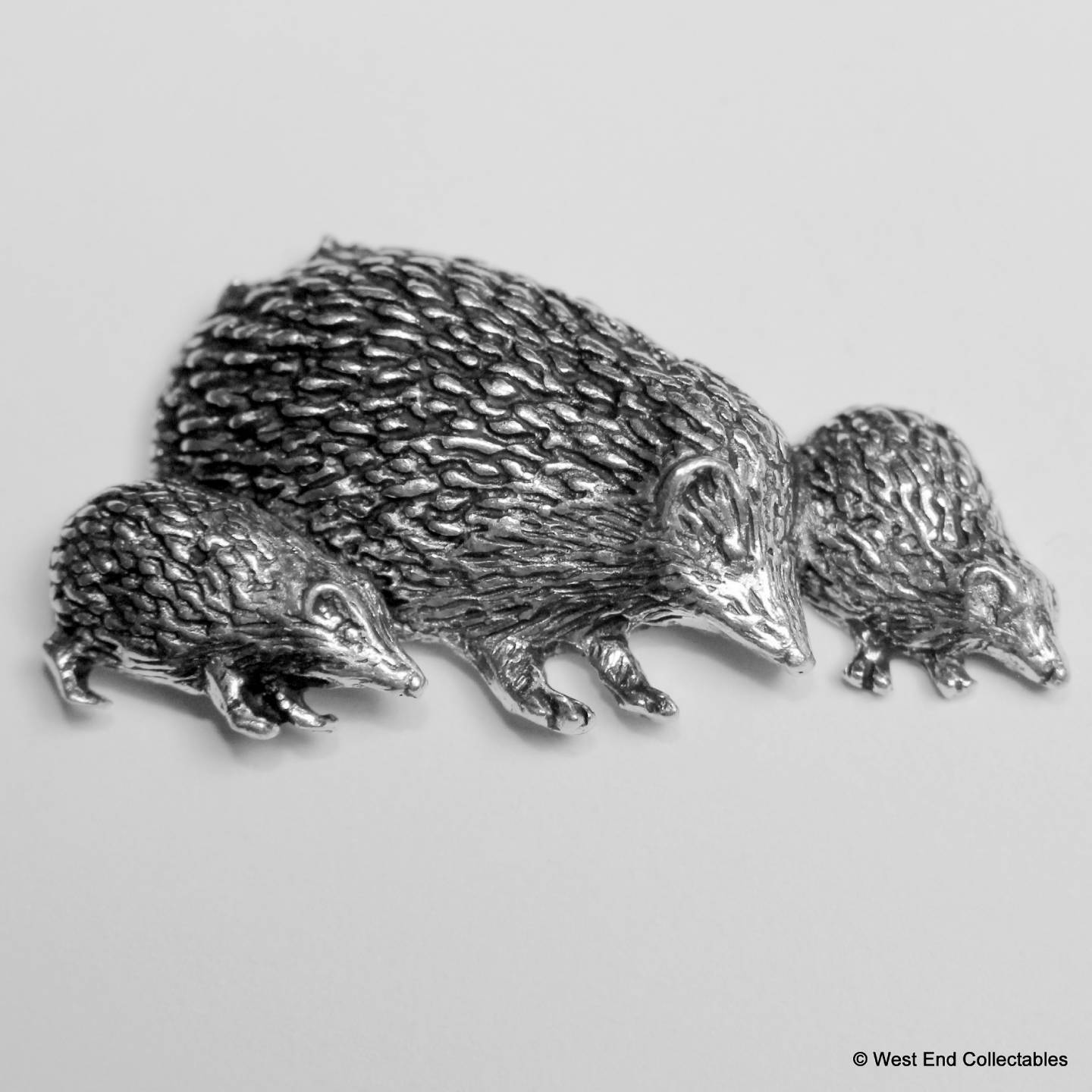 Hedgehog Family Pewter Pin Brooch - British Hand Crafted - Echidna, Porcupine