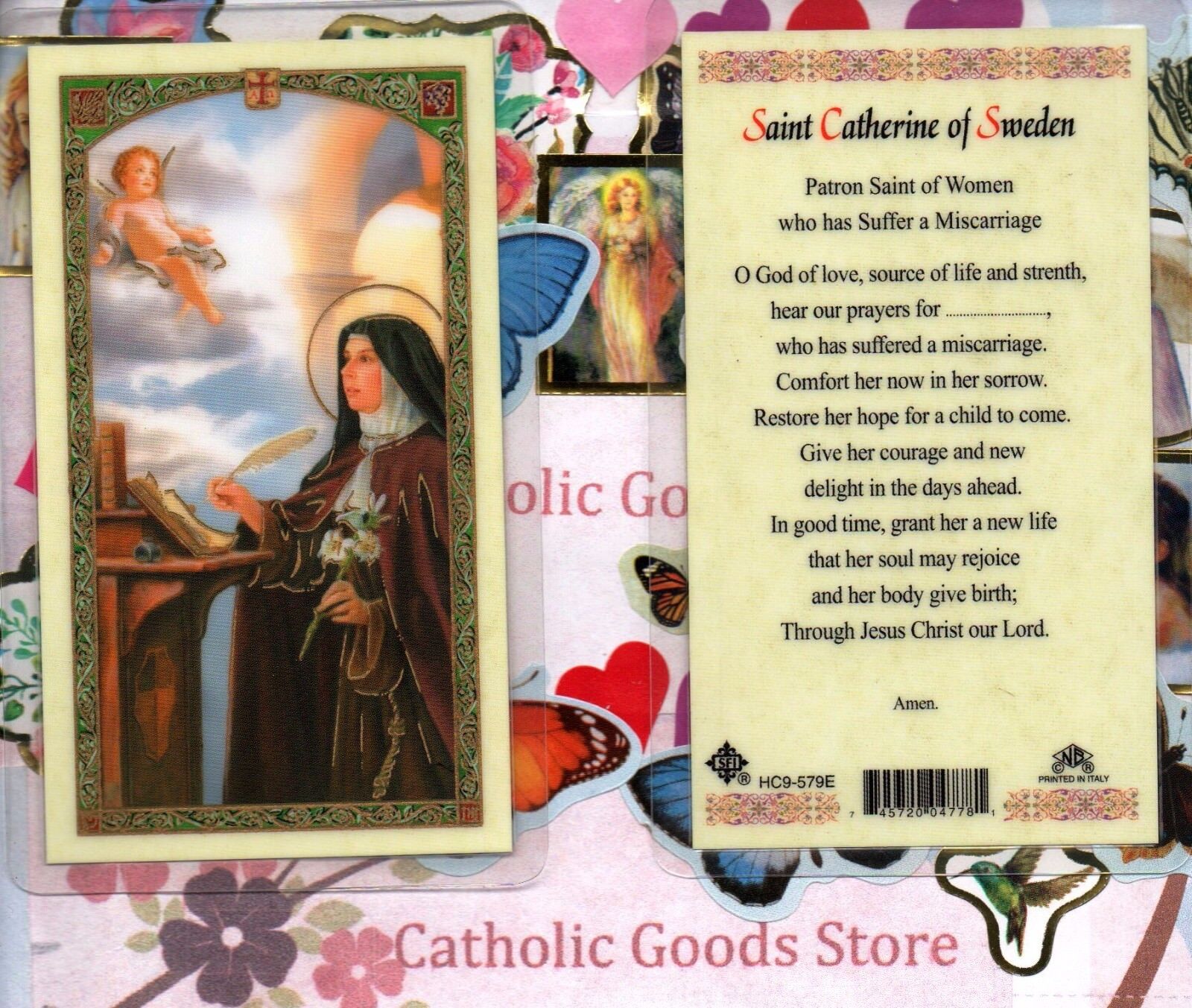 Saint St. Catherine of Sweden  - Laminated Holy Card 579E