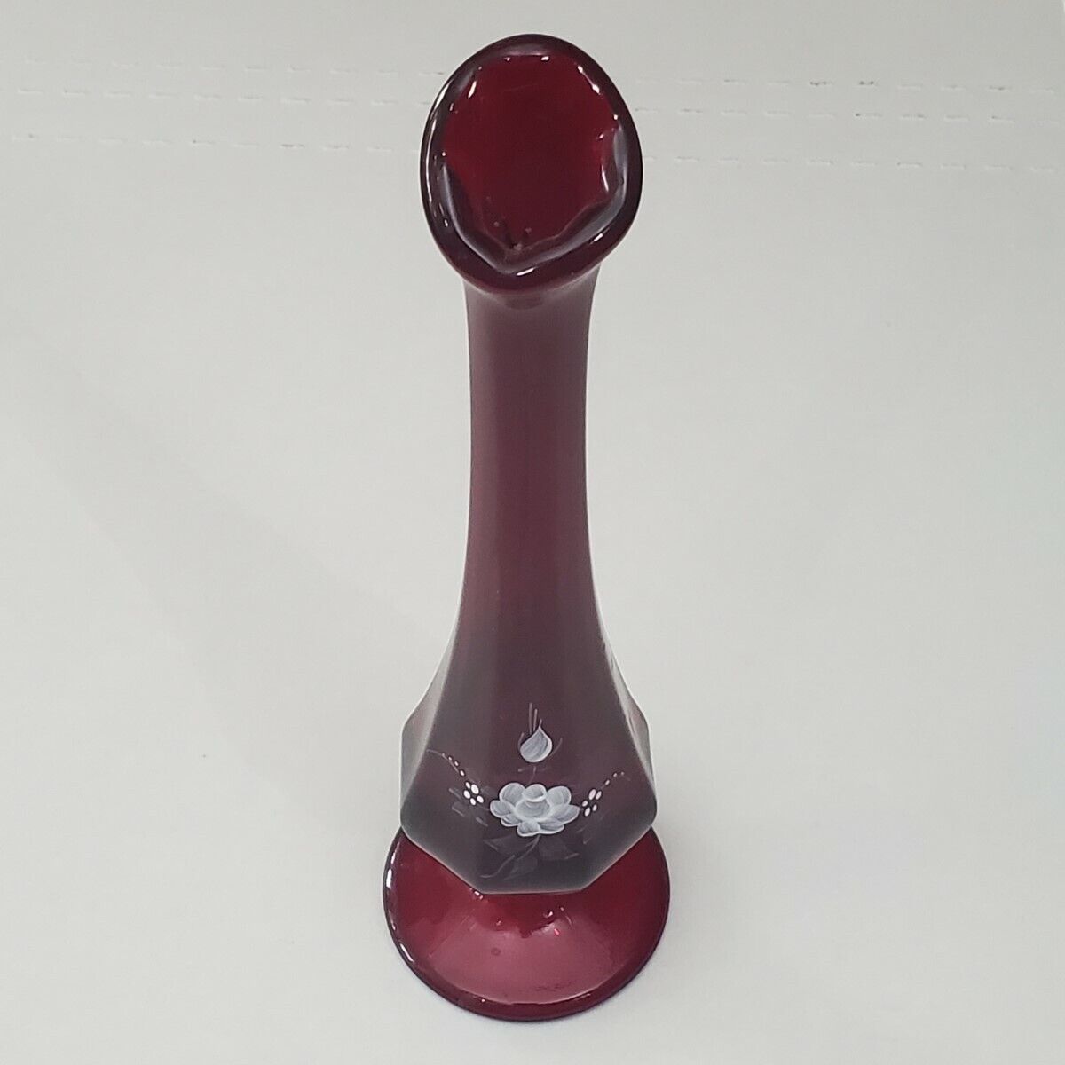 VTG Ruby Red Bud Vase Glass Paneled Hand Painted