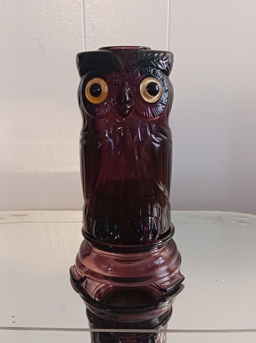 Vintage Mosser Glass Owl Fairy Lamp Candle Holder Amethyst Purple 