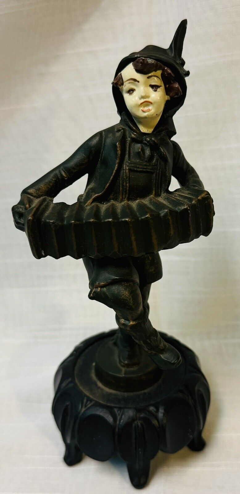 J B Hirsch Spelter Bronze Dav Art Cold Painted Boy Playing Accordion Figurine