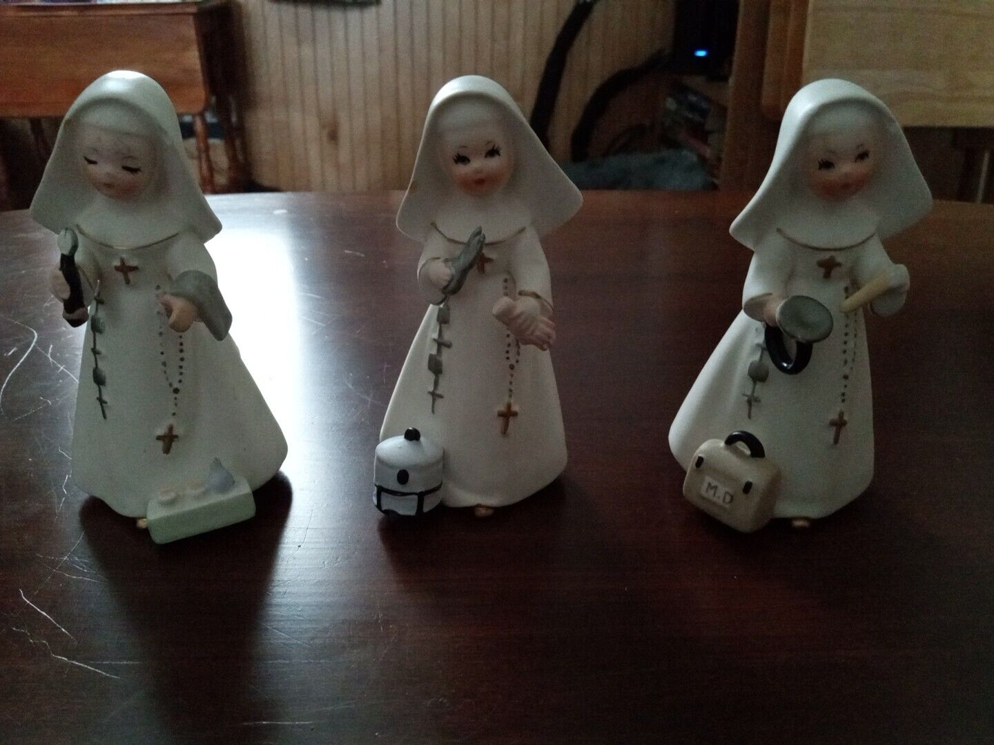Vintage Napco Set Of Three Porcelain Nun Figurines